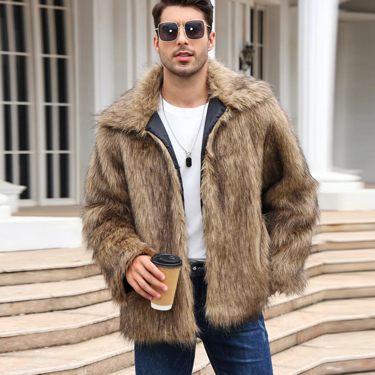Winter Clothing Clearance - 남성 가짜 여우 모피 자켓 코트