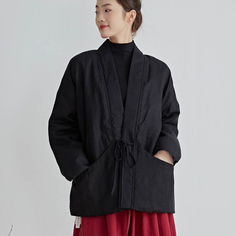 Traditional Winter Japanese Clothing - 중국 스타일 면 외투 블랙 겨울