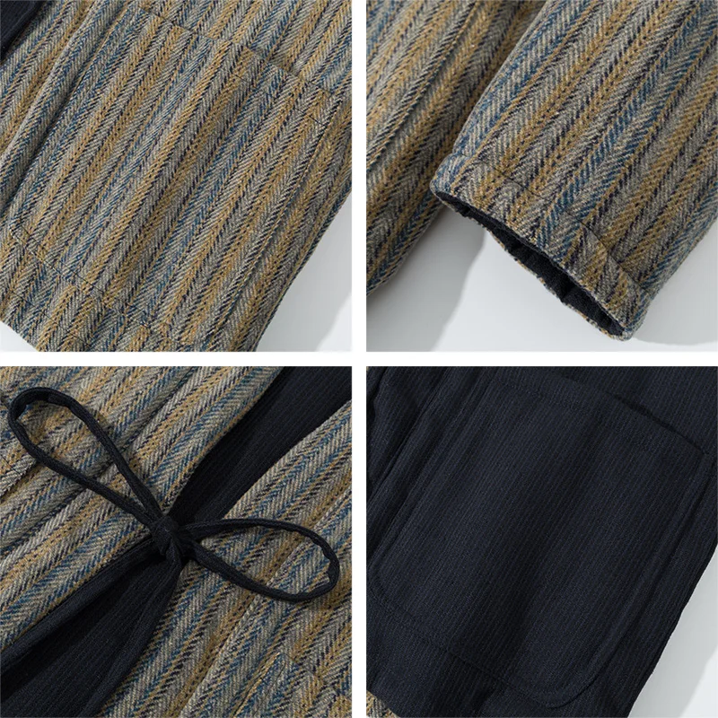 일본식 줄무늬 기모노 재킷 가을 겨울 코트 스트리트웨어 - Traditional Winter Japanese Clothing 리뷰 및 가격