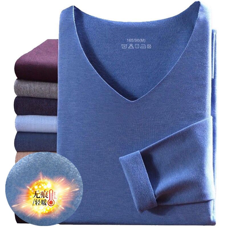 남성용 따뜻한 플리스 안감 티셔츠, 두꺼운 V넥, 단색 - Winter Sun Clothing 리뷰 및 가격