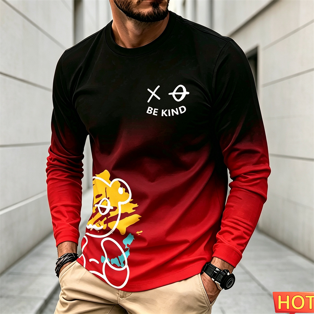 남성 가을 겨울 캐주얼 긴팔 티셔츠 만화 패턴 라운드  - Winter Clothing For Men 리뷰 및 가격