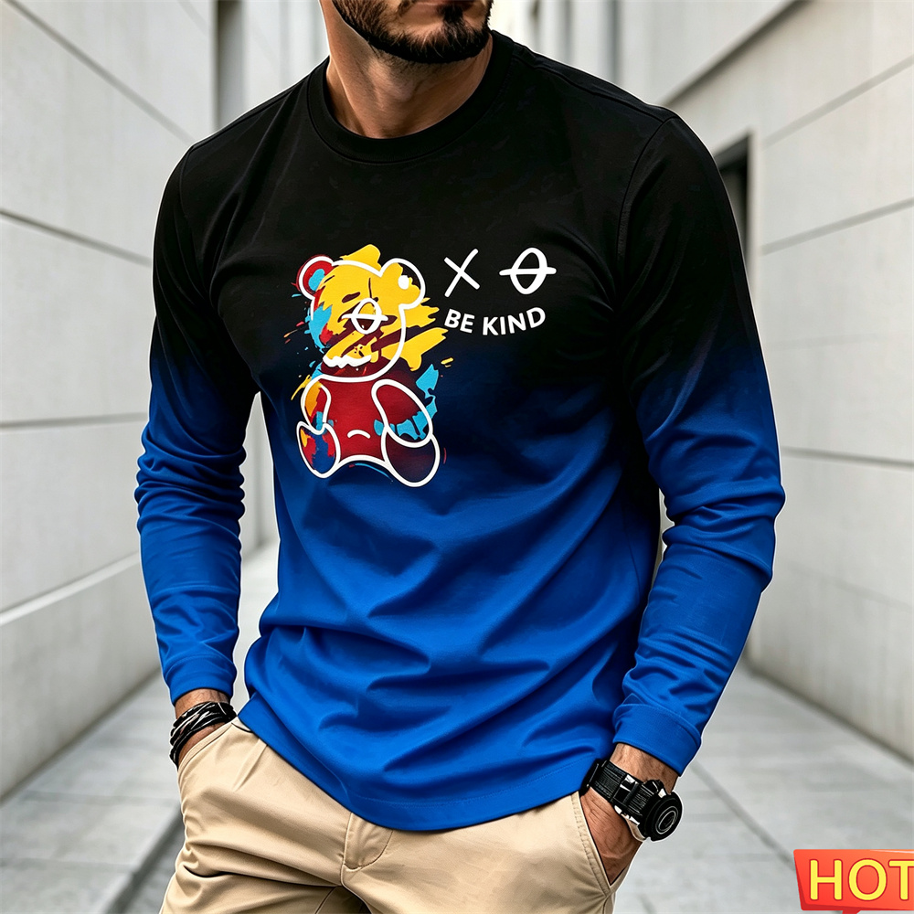 남성 가을 겨울 캐주얼 긴팔 티셔츠 만화 패턴 라운드  - Winter Clothing For Men 리뷰 및 가격