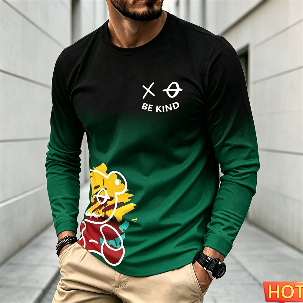 남성 가을 겨울 캐주얼 긴팔 티셔츠 만화 패턴 라운드  - Winter Clothing For Men 리뷰 및 가격
