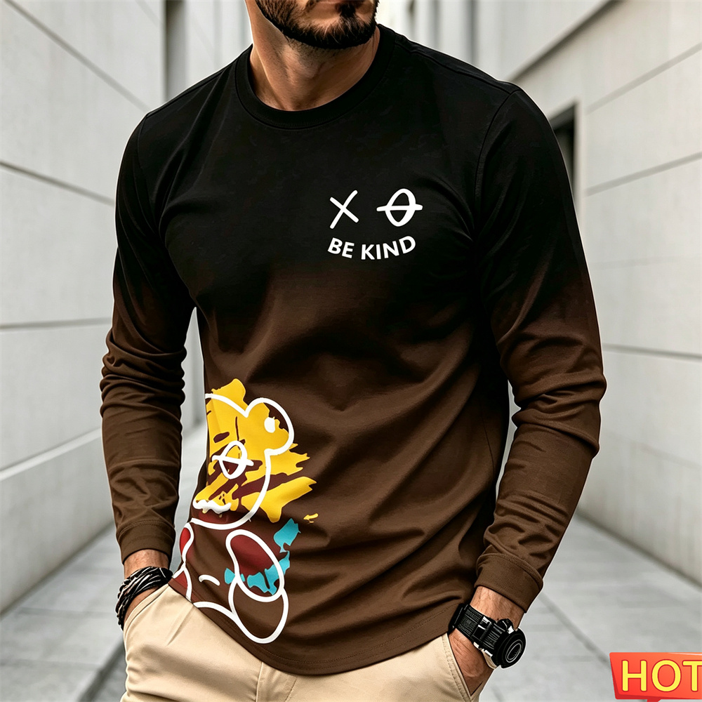 남성 가을 겨울 캐주얼 긴팔 티셔츠 만화 패턴 라운드  - Winter Clothing For Men 리뷰 및 가격