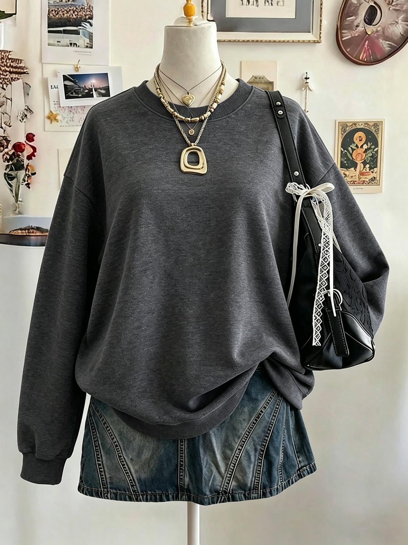 클리어런스 세일 중 여성 캐주얼 라운드 넥 블랙 스웨트 - Winter Clothing On Sale Women'S 리뷰 및 가격