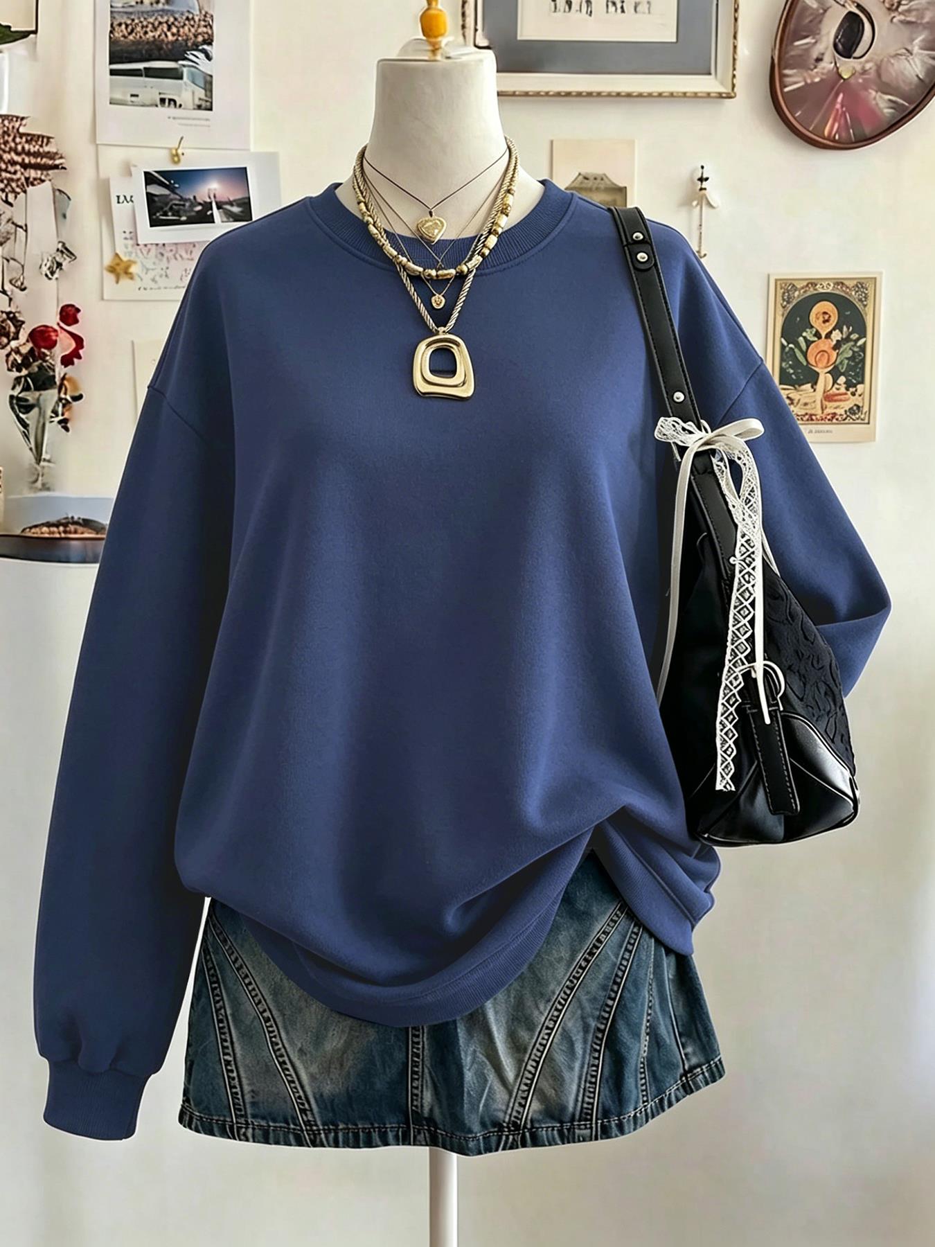 클리어런스 세일 중 여성 캐주얼 라운드 넥 블랙 스웨트 - Winter Clothing On Sale Women'S 리뷰 및 가격