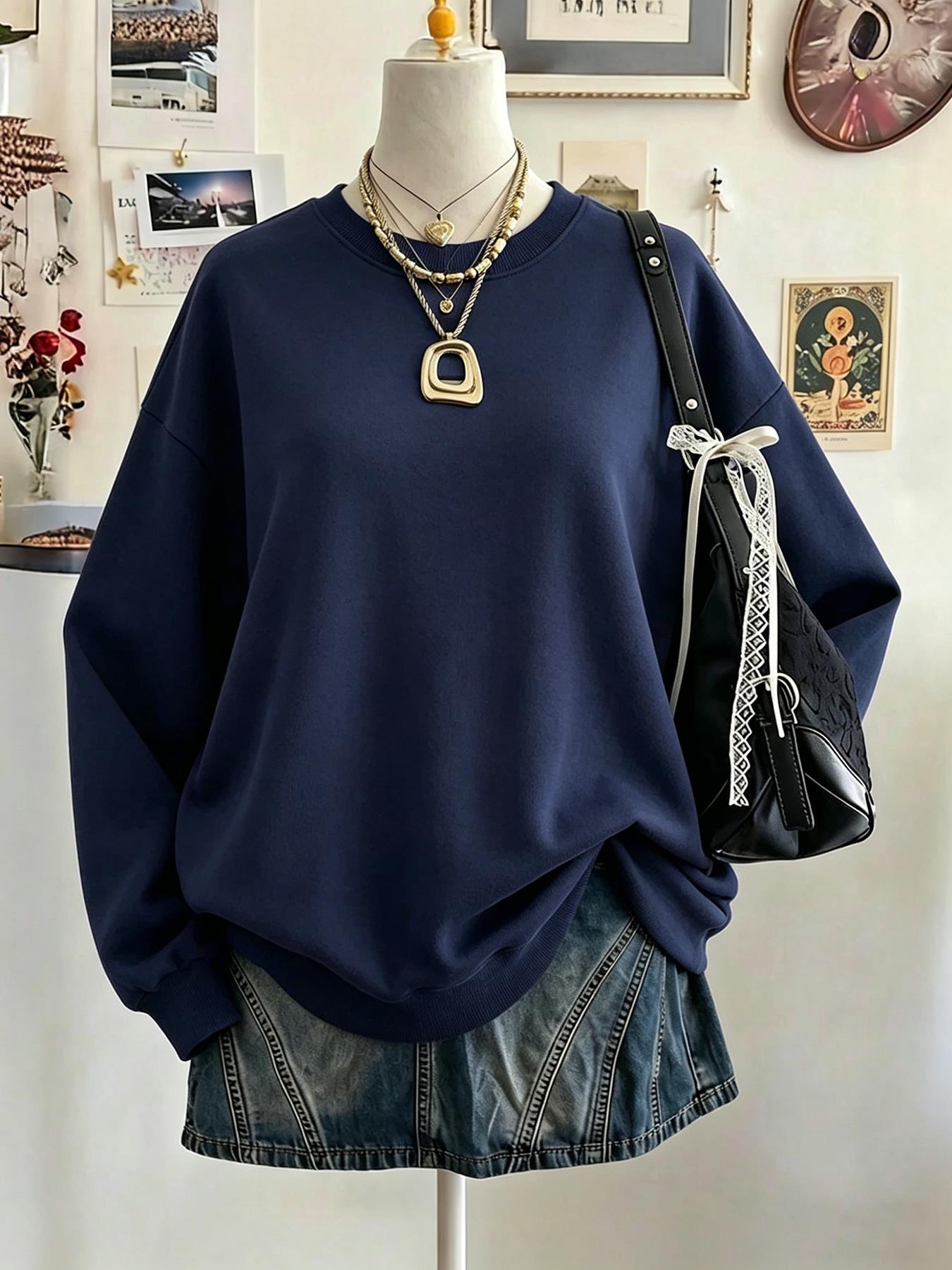 클리어런스 세일 중 여성 캐주얼 라운드 넥 블랙 스웨트 - Winter Clothing On Sale Women'S 리뷰 및 가격