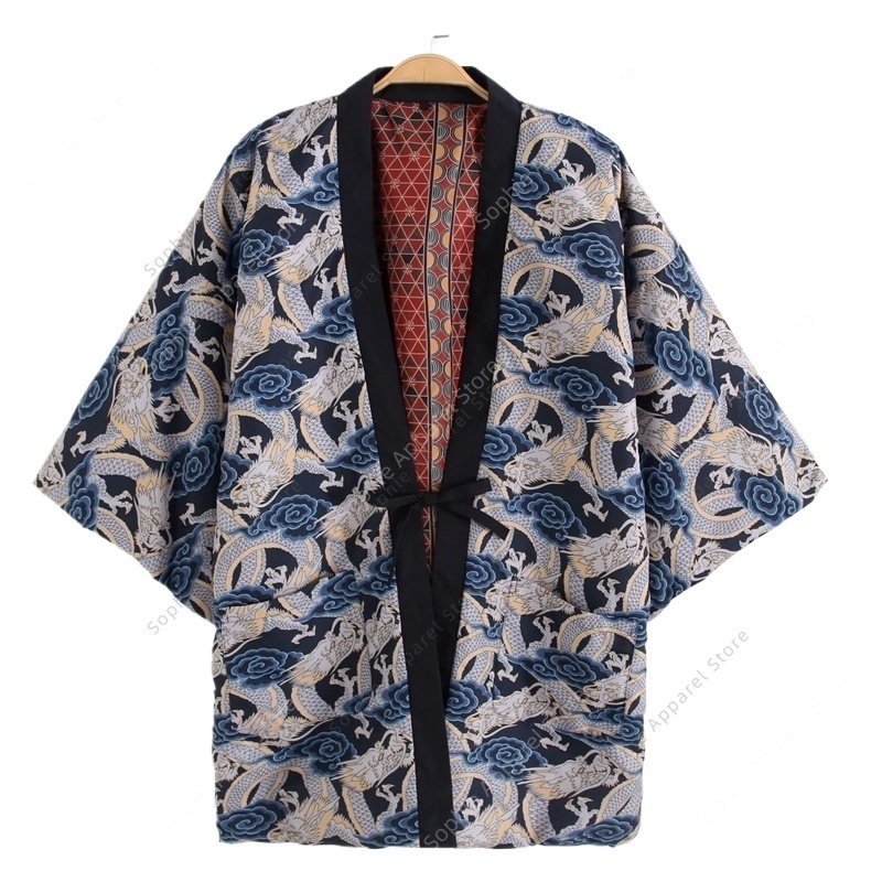 가을 겨울 일본식 용 프린트 한텐 코트 기모노 남녀 공 - Traditional Winter Japanese Clothing 리뷰 및 가격