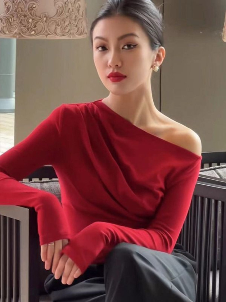 슬림 플레인 2025 오프숄더 의류 코튼 여성 티셔츠  - Winter Clothing On Sale Women'S 리뷰 및 가격