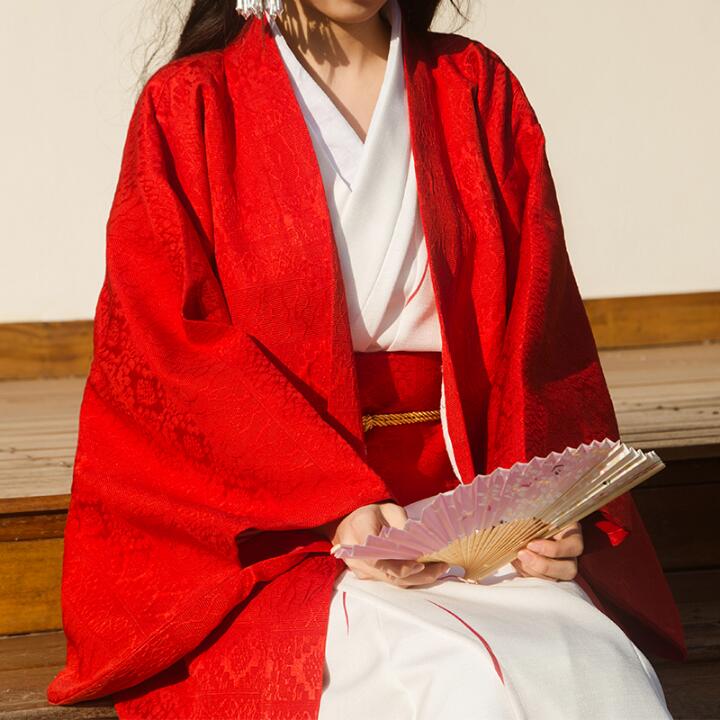 전통 일본 여성 기모노 코트, 레드 자카드 롱 재킷,  - Traditional Winter Japanese Clothing 리뷰 및 가격